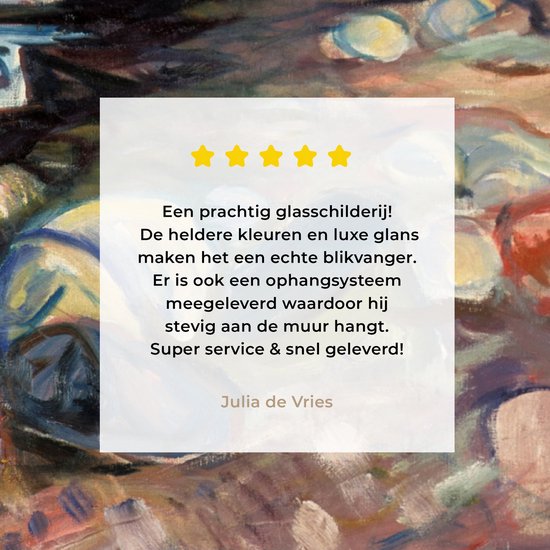 MuchoWow® Peinture sur verre 90x90 cm - Peinture sur verre acrylique - Banque avec maison rouge - Edvard Munch - Photo sur verre - Peintures