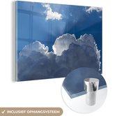 MuchoWow® Glasschilderij 90x60 cm - Schilderij acrylglas - Zon achter de wolken - Foto op glas - Schilderijen
