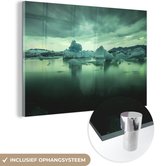 MuchoWow® Glasschilderij 90x60 cm - Schilderij acrylglas - Poollicht boven ijsschotsen - Foto op glas - Schilderijen