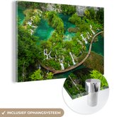 MuchoWow® Glasschilderij 180x120 cm - Schilderij acrylglas - Uitzicht op watervallen in het Nationaal park Plitvicemeren in Kroatië - Foto op glas - Schilderijen