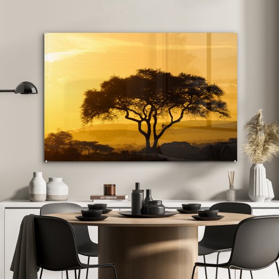 Ciel jaune sur le parc national du Serengeti en Tanzanie Plexiglas 120x80 cm - Tirage photo sur Glas (décoration murale en plexiglas)