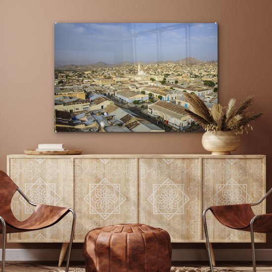 MuchoWow® Peinture sur Verre - Vue A Vol d'Oiseau de Keren - 90x60 cm - Peintures sur Verre Peintures - Photo sur Glas