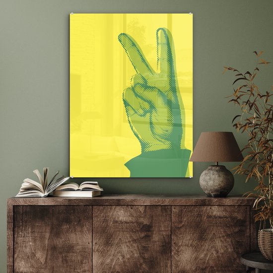 MuchoWow® Peinture sur verre 60x80 cm - Peinture sur verre acrylique - Deux doigts vers le haut - Photo sur verre - Peintures