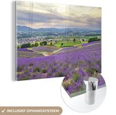MuchoWow® Glasschilderij 30x20 cm - Schilderij acrylglas - Furano - Lavendel - Bloemen - Foto op glas - Schilderijen