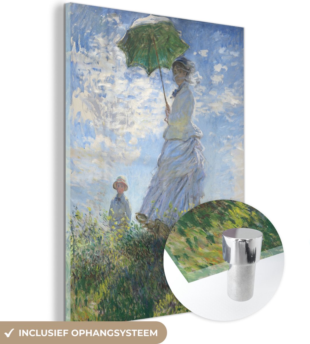 MuchoWow® Glasschilderij 60x80 cm - Schilderij acrylglas - Woman with a parasol - schilderij van Claude Monet - Foto op glas - Schilderijen