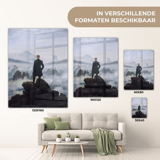 MuchoWow® Peinture sur Verre - Le Vagabond au-dessus des Brumes - Peinture de Caspar David Friedrich - 90x120 cm - Peintures sur Verre Acrylique - Photo sur Glas