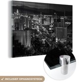 MuchoWow® Glasschilderij 150x100 cm - Schilderij acrylglas - Las Vegas bij nacht - Foto op glas - Schilderijen