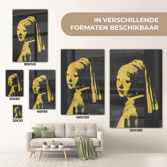 MuchoWow® Peinture sur Verre - Fille à la Perle - Johannes Vermeer - Jaune - 60x90 cm - Peintures sur Verre Acrylique - Photo sur Glas