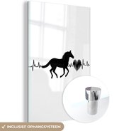 MuchoWow® Glasschilderij 40x60 cm - Schilderij acrylglas - Paarden - Zwart - Wit - Foto op glas - Schilderijen