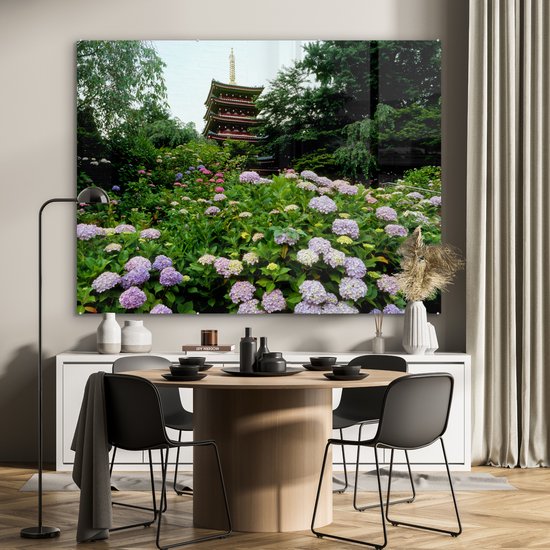 Jardin japonais avec hortensia Plexiglas 160x120 cm - Tirage photo sur Glas (décoration murale plexiglas) XXL / Groot format!