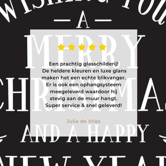 ® Glasschilderij 120x180 cm - Schilderij acrylglas - Kerst quote Wishing you a merry Christmas tegen een zwarte achtergrond - Foto op glas - Muurdecoratie woonkamer - Wanddecoratie slaapkamer - Schilderijen