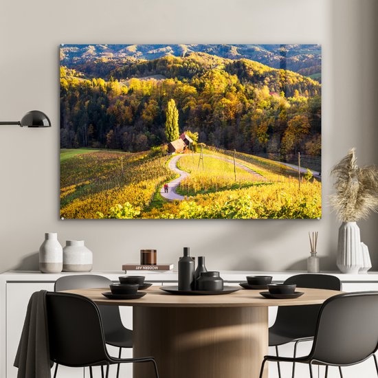 MuchoWow® Peinture sur verre 120x80 cm - Peinture acrylique sur verre - Couple marchant sur la route en forme de cœur à Spicknik - Photo sur verre - Peintures