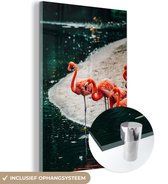 MuchoWow® Glasschilderij 40x60 cm - Schilderij acrylglas - Flamingo's bij het water - Foto op glas - Schilderijen