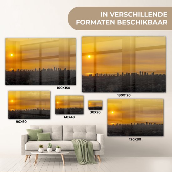 ® Glasschilderij 150x100 cm - Schilderij acrylglas - Gele zonsondergang in Manila - Foto op glas - Muurdecoratie woonkamer - Wanddecoratie slaapkamer - Schilderijen