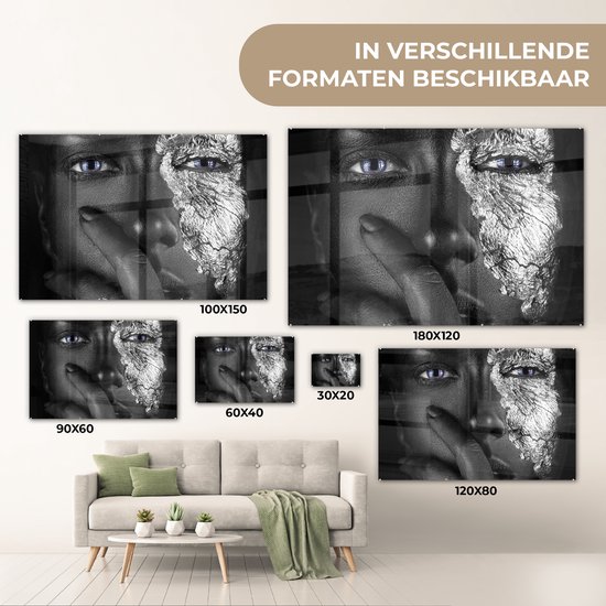 Peinture sur verre - Femme noire aux yeux bleus et accents argentés - 90x60 cm - Peintures sur Verre Peintures - Photo sur Glas