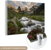 MuchoWow® Glasschilderij 150x100 cm - Schilderij acrylglas - Water - Zomer - Berg - Foto op glas - Schilderijen