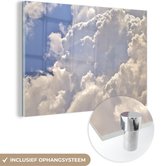 MuchoWow® Glasschilderij 150x100 cm - Schilderij acrylglas - Weergave van een bewolkte hemel - Foto op glas - Schilderijen