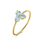 Silventi 9NBSAM-G230080 Gouden Ring met Drie Zirkonia Steentjes - Dames - Bloem - 7,3x7,7mm - Licht Blauw - Maat 54 - 14 Karaat - Goud