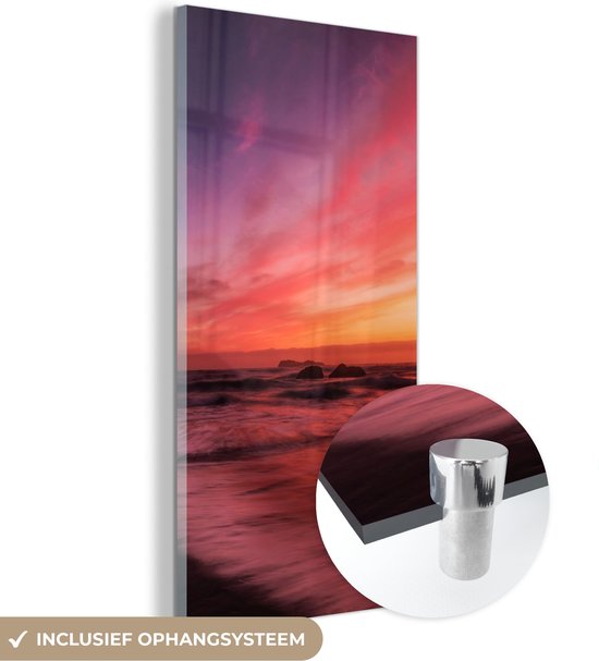 MuchoWow® Peinture sur verre 60x120 cm - Peinture sur verre acrylique - Plage - Mer - Nature - Soirée - Photo sur verre - Peintures