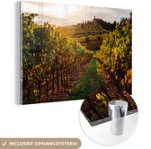 MuchoWow® Glasschilderij 30x20 cm - Schilderij acrylglas - Toscane - Landschap - Wijngaarden - Foto op glas - Schilderijen