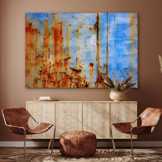MuchoWow® Glasschilderij 180x120 cm - Schilderij acrylglas - Staal - Roest - Vintage - Foto op glas - Schilderijen