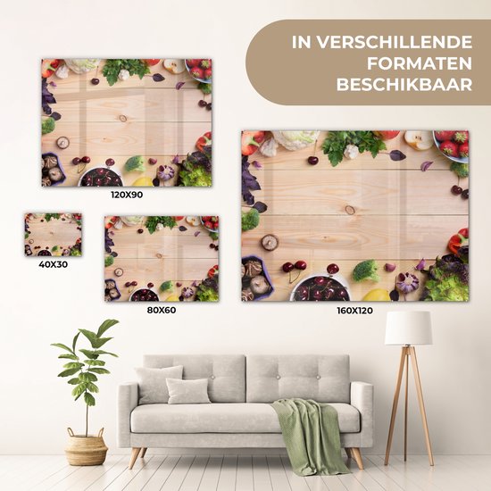 MuchoWow® Peinture sur verre 40x30 cm - Peinture sur verre acrylique - Fruits - Fraises - Paprika - Cuisine - Photo sur verre - Peintures