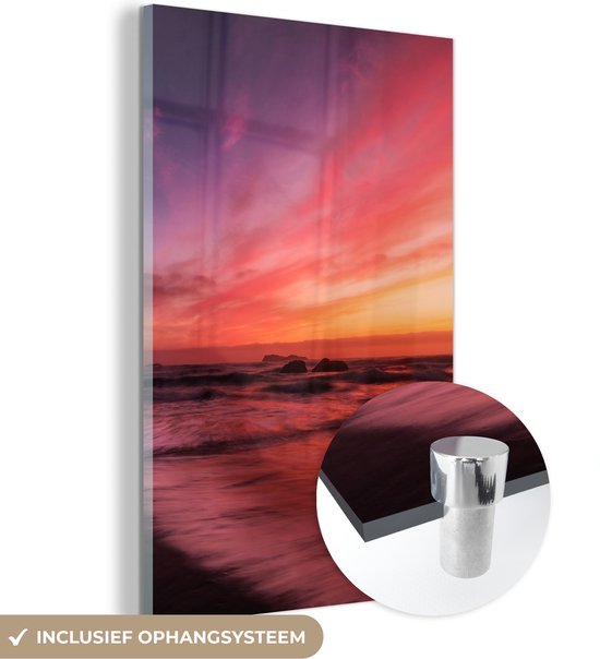 MuchoWow® Peinture sur verre 80x120 cm - Peinture sur verre acrylique - Plage - Mer - Nature - Soirée - Photo sur verre - Peintures