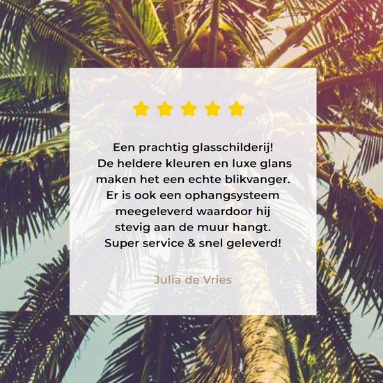 MuchoWow® Peinture sur verre 80x160 cm - Peinture sur verre acrylique - Palmier - Été - Tropical - Soleil - Photo sur verre - Peintures