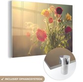 MuchoWow® Glasschilderij 60x40 cm - Schilderij acrylglas - Boeket van kleurrijke boterbloemen - Foto op glas - Schilderijen