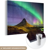 MuchoWow® Glasschilderij 90x60 cm - Schilderij acrylglas - Aurora - Noorderlicht - Nacht - Foto op glas - Schilderijen