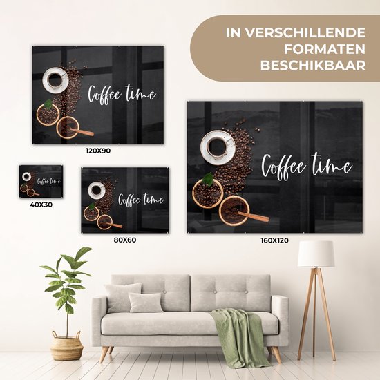 MuchoWow® Peinture sur verre 160x120 cm - Peinture sur verre acrylique - Citations - Dictons - L'heure du Coffee - Café - Photo sur verre - Peintures