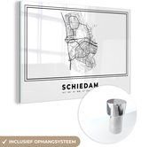 MuchoWow® Glasschilderij 120x80 cm - Schilderij acrylglas - Nederland – Schiedam – Stadskaart – Kaart – Zwart Wit – Plattegrond - Foto op glas - Schilderijen