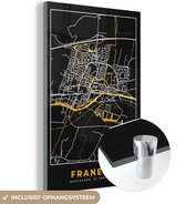 MuchoWow® Peinture sur Verre - Franeker - Plan d'Etage - Plan de la Ville - Carte - Black and Gold et Or - 120x180 cm - Peintures sur Verre Peintures - Photo sur Glas