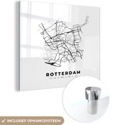 MuchoWow® Glasschilderij 20x20 cm - Schilderij acrylglas - Kaart – Plattegrond – Stadskaart – Rotterdam – Nederland – Zwart Wit - Foto op glas - Schilderijen