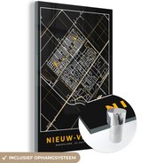 MuchoWow® Glasschilderij 80x120 cm - Schilderij acrylglas - Nieuw-Vennep - Stadskaart - Plattegrond - Kaart - Black and Gold - Foto op glas - Schilderijen
