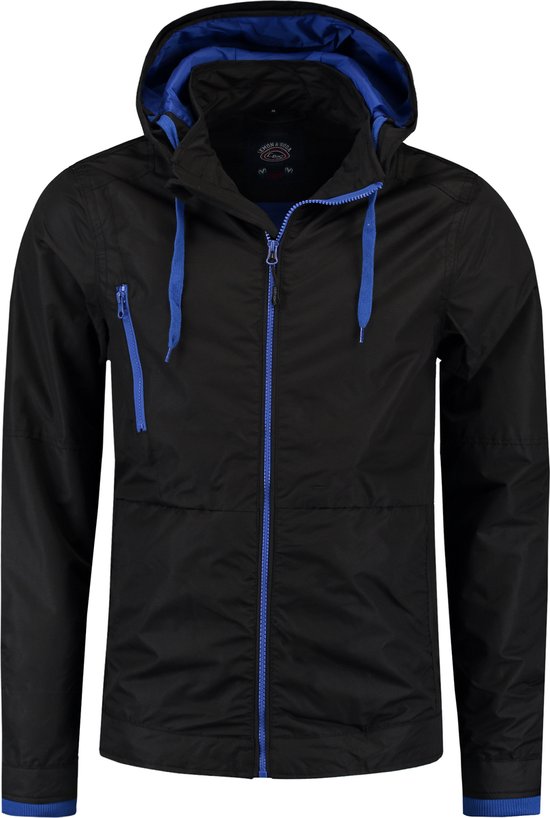 L&S jacket contrast unisex zwart/royal blue - XXL