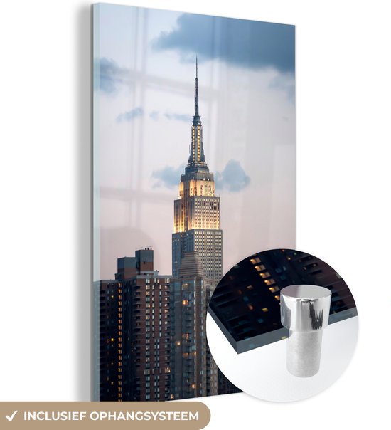 MuchoWow® Glasschilderij 60x90 cm - Schilderij acrylglas - Empire State Building Manhattan NY - Foto op glas - Schilderijen
