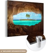MuchoWow® Glasschilderij 80x60 cm - Schilderij acrylglas - Tropisch - Water - Palmboom - Foto op glas - Schilderijen