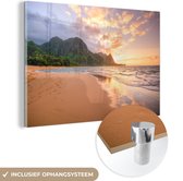 Kauai Sunset Glas 120x80 cm - Tirage photo sur Glas (décoration murale en plexiglas) / Mer et plage