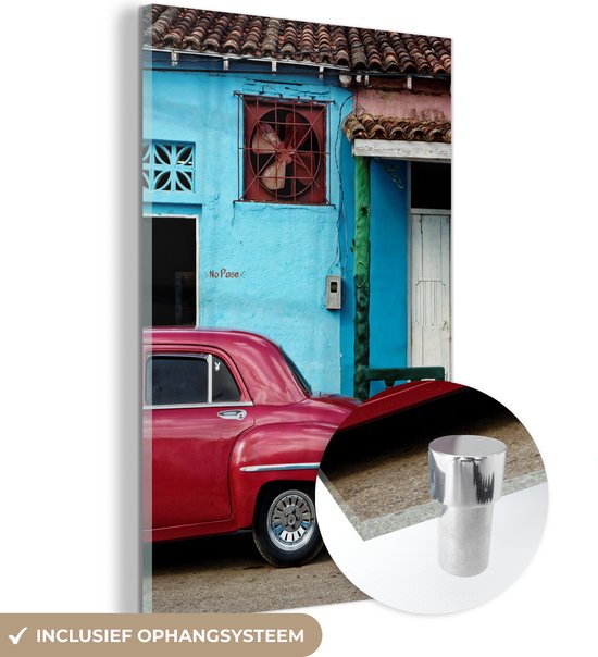 MuchoWow® Glasschilderij 20x30 cm - Schilderij acrylglas - Kleurrijk Cuba - Foto op glas - Schilderijen