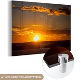 MuchoWow® Glasschilderij 30x20 cm - Schilderij acrylglas - Zonsondergang met wolken - Foto op glas - Schilderijen