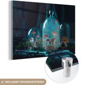 MuchoWow® Glasschilderij 150x100 cm - Schilderij acrylglas - Paddenstoelen in koepel - Foto op glas - Schilderijen