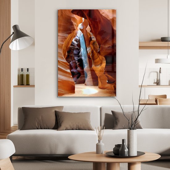 Peinture sur verre - La lumière du soleil à travers les crevasses étroites de l'Antelope Canyon - 80x120 cm - Peintures sur verre acrylique - Photo sur Glas