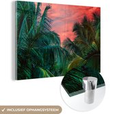 MuchoWow® Glasschilderij 150x100 cm - Schilderij acrylglas - Palmbomen met roze lucht, Sri Lanka - Foto op glas - Schilderijen
