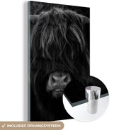 MuchoWow® Peinture sur verre 60x90 cm - Peinture sur verre acrylique - Highlander écossais - Vache - Zwart - Wit - Portrait - Photo sur verre - Peintures