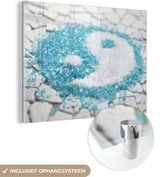 MuchoWow® Peinture sur verre 120x90 cm - Peinture sur verre acrylique - Yin et Yang de paillettes bleues - Photo sur verre - Peintures