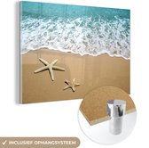 MuchoWow® Glasschilderij 60x40 cm - Schilderij acrylglas - Zeester - Strand - Zee - Foto op glas - Schilderijen