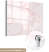 MuchoWow® Glasschilderij 120x90 cm - Schilderij acrylglas - Marmer - Textuur - Roze - Chic - Foto op glas - Schilderijen