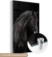 MuchoWow® Glasschilderij 80x120 cm - Schilderij acrylglas - Paard - Dier - Zwart - Foto op glas - Schilderijen