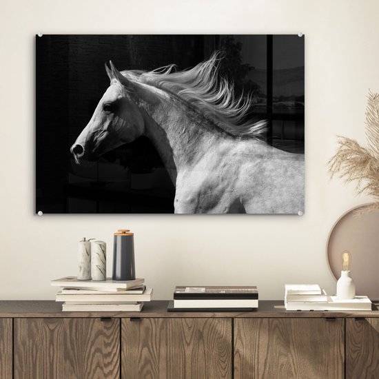 MuchoWow® Peinture sur verre 60x40 cm - Peinture acrylique sur verre - Paarden - Animaux - Portrait - Photo sur verre - Peintures